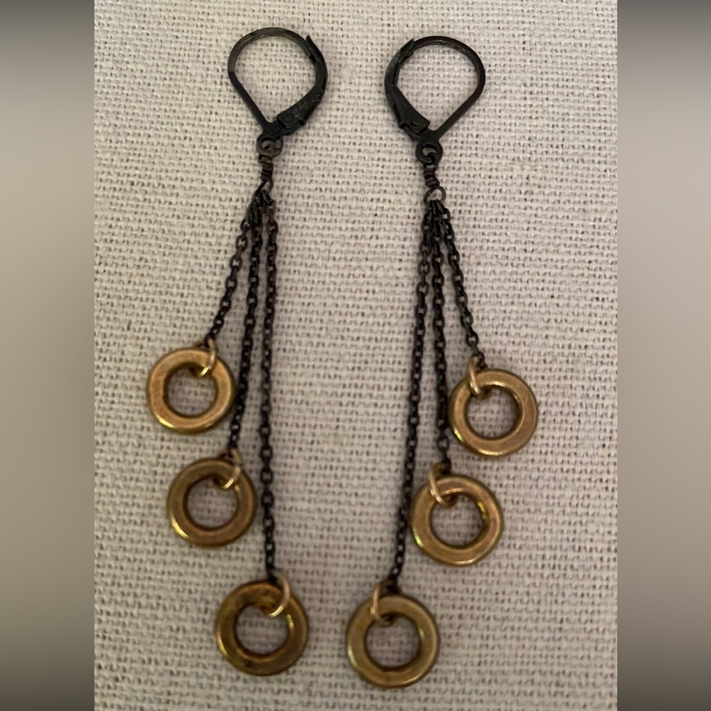 Gold Vermeil and Silver Dangle Earrings.